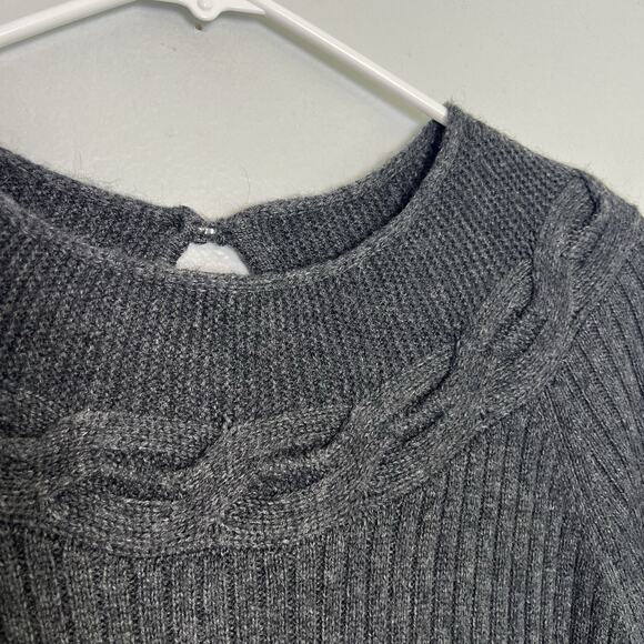Paul Costelloe Wool Alpaca Long Sleeve Cable Knit Sweater Dress Gray Sz L Ribbed - Picture 4 of 12